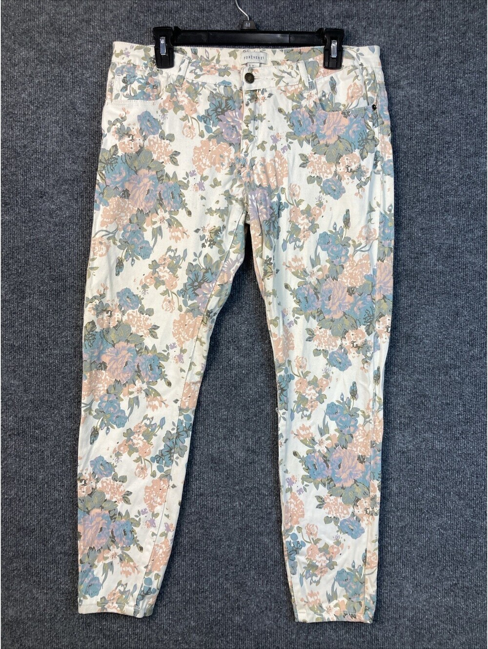 Forever 21 Womens Size 30 Ivory Peach Flowered Floral Skinny Jeans EUC